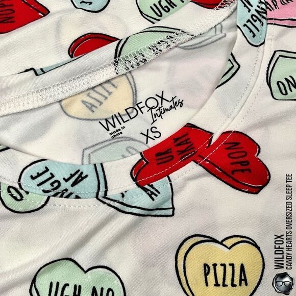 WILDFOX SLEEP CANDY HEARTS PRINT OVERSIZED SLEEP T-SHIRT IN WHITE NIGHTSHIRT NEW - Picture 7 of 15